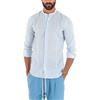Guy Camicia Uomo a manica lunga coreana collo coreano lino e cotone celeste righe xl