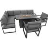 MONSTERSHOP Set Giardino Alluminio 7 Posti Grigio Divano Sedie Tavolo Fire Pit