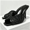 Sandali Donna Neri Con Perle Gioiello Tacco 9 cm Eleganti Evento L1X3A9