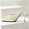 Sandali Mule Donna Bianco Perla Con Perle Eleganti Tacco 9 cm Cerimonia L1X3A9