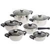 Axentia Top Star Karin 221098 Set 6 pentole in acciaio INOX con guarnizioni in plastica e coperchio in vetro in tonalità blu: pentole 14 - 16 - 18 - 20 - 24 cm con coperchio, pentola con manico 16 cm