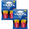 VARTA 4 batterie alcaline R-20 R20 D da 1,5 V Varta Longlife Max Power