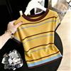 Maglia Donna Righe Giallo Senape Azzurro Casual Estiva Morbida CF72115
