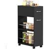 HOMCOM Carrello da Cucina con 2 Ripiani Aperti, Cassetto e Parapetti Nero