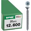 SPAX T-TAR plus 1201011206005 - Viti per legno, 12,0 x 600 mm, a testa svasata con nervature per fresatura, filettatura completa, punta CUT, WIROX A3J, 20 pezzi