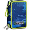 Seven Astuccio Scuola Elementare, 3 scomparti, Medie, con Matite, Pennarelli, Penne, 3 Zip, Wet Color Boy, Bambino, Ragazzo, blu/giallo