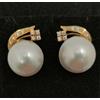 Orecchini In Oro 18K 750 Mls. Perle Giapponesi 14 Mm Con Zirconia