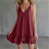 Abito donna casual prendisole scollo a V maniche bretelle ampio tinta unit