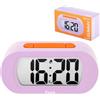 Fisura - Sveglia digitale gialla, orologio con display LED, formato 12/24 ore con retroilluminazione, sveglia da comodino a batterie, funziona con 3 AAA (Lilla e arancione)