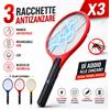 3 RACCHETTE ELETTRICA AMMAZZA ZANZARA ANTI ZANZARE INSETTI MOSCHE RACCHETTA