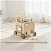 Carrello Primi Passi in Legno Ruote Girevoli Spingi-Carrello in Legno Sviluppo
