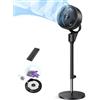 DREO Ventilatore a Piantana Silenzioso 25dB, Oscillazione Orizzontale Automatica 80°, 3 Velocità, Portata fino a 24m, Potente con Telecomando, Inclinazione Verticale Manuale 90°, Timer 6 Ore