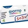 GIOTTO Robercolor, Set di 4 pennarelli giganti a punta spessa, ideali per uso scolastico, poster e creativi, scatola, colori assortiti: blu, rosso, nero, verde, 4 pezzi