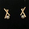 MR Orecchini In Oro 18K 750 Mls. Incrociati Con Perla E Circonita 15,4x6,8 MM.