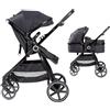 Interbaby VERSA Passeggino 2 in 1 | Carrozzina Neonati dalla Nascita a 22 kg | Navicella Extra Grande + Sedile Reversibile Fronte Mamma | Sospensioni 4 Ruote, Piegatura Rapida (Nero)