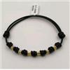 MR Bracciale In Oro 18K 750 Mls. Pelle Nera 7 Nodi Con 18 Anelli In Oro