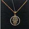 FMF Pendente E Catena Oro 18K 750 Mls Mano Di Fátima Hamsa Bicolore 15,4 MM.