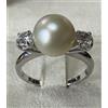 Carlo Raspagni ANELLO ORO BIANCO 18 kt. DIAMANTI NATURALI E PERLA GIAPPONESE AKOYA CON GARANZIA