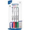 GIOTTO Robercolor, Set di 4 pennarelli a punta fine, ideali per uso scolastico, ufficio e creativo, blister, colori assortiti: blu, rosso, nero, verde, 4 pezzi