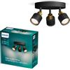Philips Niall Spot a 3 teste su base rotonda, GU10 non incluso, ottone, IP20