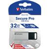 VERBATIM PEN DRIVE USB SECURE PRO 32GB USB 3.2 Gen.1 Crittografia AES a 256 bit