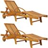 CASARIA Sedia a Sdraio 2x Tami Sun in Legno Acacia Tavolino Estraibile Lettino P