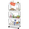 Avilia - Carrello 4 Ripiani Cucina Slim Bianco - Organizer Salvaspazio su Ruote