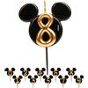 dekora - Candeline di Compleanno di Topolino - Candele di Disney di Cera di Paraffina Senza Fragranza - Candela di Compleanno con Orecchie di Mickey Mouse Nero e Oro - 8,5 cm - Candeline Numero 8