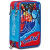 Seven Astuccio Scuola Elementare, 3 scomparti, Medie, con Matite, Pennarelli, Penne, 3 Zip, Bambino, Pen Pad, blu/rosso