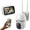 Technaxx Mini Kit Telecamera di Sorveglianza con Monitor Touchscreen 4,3 Pollici 3MP 2K Telecamera WiFi Dual Band 2,4GHz 5,8GHz IP65 Telecamera Esterno PTZ Pan Tilt Rilevamento Persona - TX-389