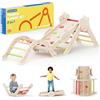 COSYLAND Set di Arrampicata 8 in 1 per Bambini - Triangolo Pikler e Arco Montessori Compatti con Scivolo, Struttura Pieghevole da Interno 18M-3A per Gioco Motorio e Arrampicata（Tono Caldo）