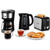 Fagor Commercial Fagor Breakfast Collection - Set colazione completo 3 in 1 con caffettiera a goccia da 0,6 l, bollitore elettrico da 1 l e tostapane a 2 fessure, design nero, spegnimento automatico, ideale per la