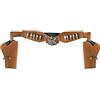 Boland 54382 - Fondina doppia per pistola sceriffo, lunghezza 125 cm, marrone-argento, cintura da cowboy, wild west, costume, carnevale, festa a tema