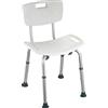 WENKO Sgabello con schienale per doccia Secura - Sgabello per vasca, portata 130 kg, Plastica, 49 x 68.5-85.5 x 54 cm, Bianco