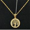 SR Pendente E Catena Oro 18K. Albero Della Vita Con Onice E Zirconi
