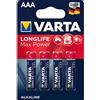 Varta Longlife Max Power AAA 4x Batterie Alcaline 1,5V