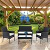 VivaGarden Salotto da Giardino Divano 2 Posti 2 Poltrone Acciaio Wicker Nero
