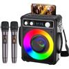 Karaoke Machine, Sistema Karaoke Bluetooth Con 2 Microfoni, Macchina Ricaricabil
