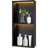 Nero Nicchia Da Doccia Incasso Con Luce LED 33X64X10Cm,Nicchia per Doccia a Pare