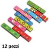 Set 12 Pz Armonica Bocca Colorata In Legno Bambini Bimbi Scuola Musica Suoni dfh