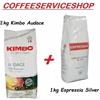 Kimbo 2 kg caffe' in grani : 1 kg kimbo audace + 1 kg grani espressia silver