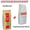 MORENO + ESPRESSIA 2 KG CAFFE' IN GRANI : 1 KG CAFFE' MORENO + 1 KG ESPRESSIA SILVER