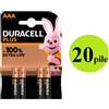 Duracell 20 batterie ministilo AAA alcaline DURACELL PLUS MN2400 100% ENERGIA IN PIU'