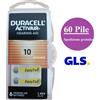 Duracell ACTIVAIR 60 pile batterie DURACELL 10 PR70 per protesi acustiche apparecchi acustici 1