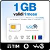 Does not apply 1 GB | 1 Mese - SIM Solo Dati Tripla Rete (TIM, Vodafone, Windtre), 4G/5G, Prepa
