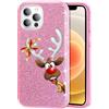 Mixroom Custodia Cover per iPhone 13 Pro Max Mini con Brillantini B641 RENNA CON FIOCCO