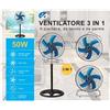 Ventilatore a Piantana Tavolo e Da Parete 3in1 ø 45Cm 3 Velocità 50W Cromato cir