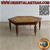 Tavolino basso da salotto esagonale in legno di teak e centro di bamboo
