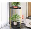 Tavolino Alto Design Moderno 2 Piani Marmo Nero Oro Mensola Porta Piante reb
