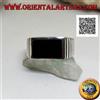 Oriental Art S.a.s. Anello in Argento 925‰ onice rettangolare a filo e incisioni verticali sui lati